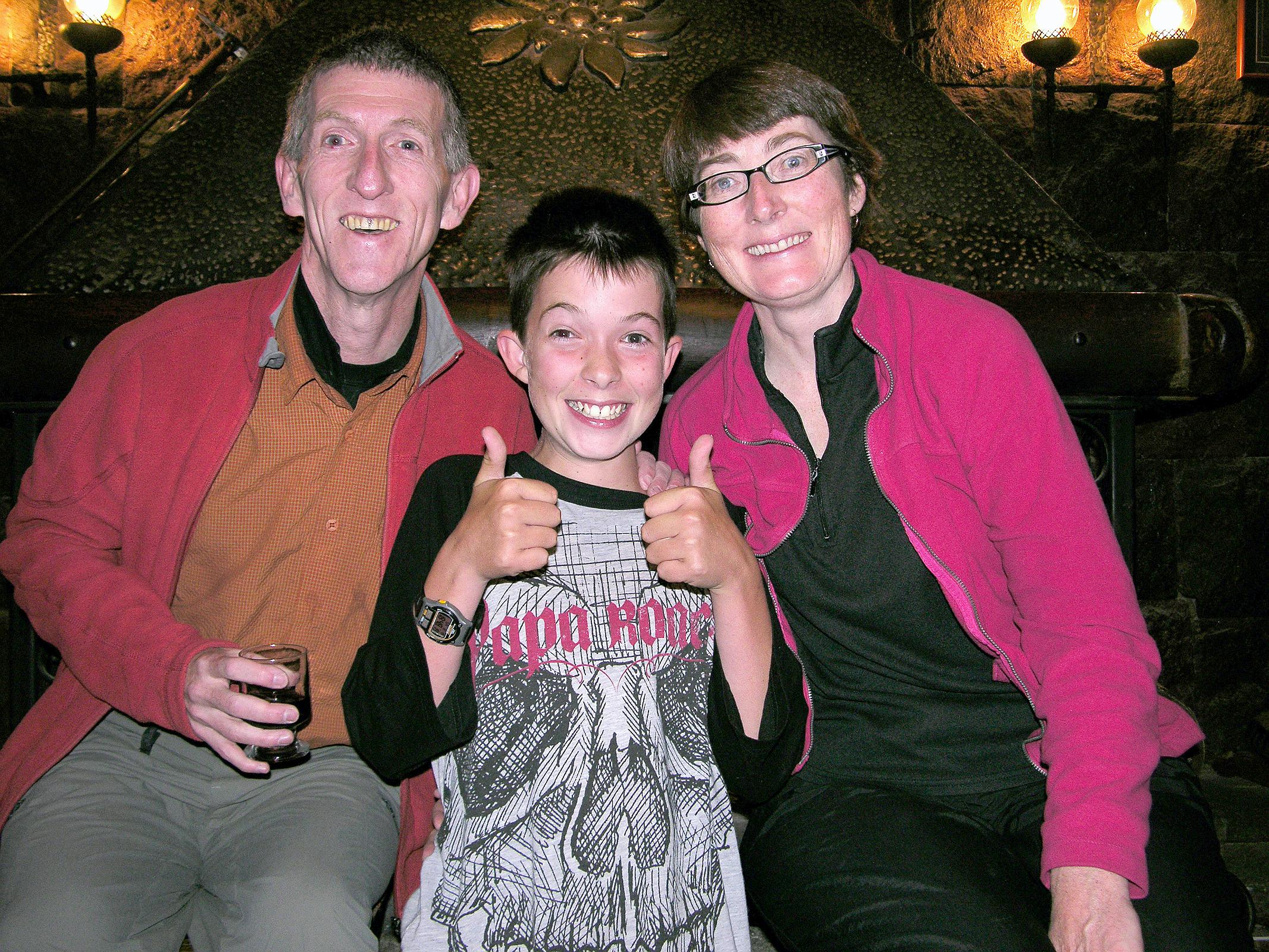 Ecuador Chimborazo 04-11 Jerome Ryan, Peter Ryan, and Charlotte Ryan At Estrella del Chimborazo After A Great Day